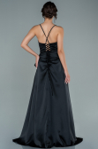 Robe de Soirée Longue Satin Noir ABU1843