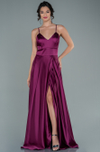 Robe de Soirée Longue Satin Prune ABU1458
