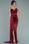 Robe de Soirée Longue Satin Rouge Bordeaux ABU2592