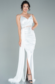 Robe de Soirée Longue Satin Blanc ABU2592