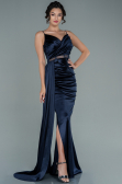 Robe de Soirée Longue Satin Bleu Marine ABU2592