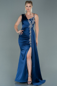 Robe de Soirée Longue Satin Bleu Marine ABU2598