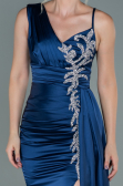 Robe de Soirée Longue Satin Bleu Marine ABU2598