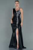 Robe de Soirée Longue Satin Noir ABU2598