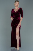 Robe de Soirée Longue Velours Rouge Bordeaux ABU2604