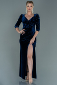 Robe de Soirée Longue Velours Bleu Marine ABU2604