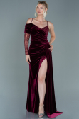Robe de Soirée Longue Velours Rouge Bordeaux ABU2605