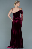Robe de Soirée Longue Velours Rouge Bordeaux ABU2605