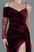 Robe de Soirée Longue Velours Rouge Bordeaux ABU2605