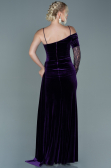 Robe de Soirée Longue Velours Violet Foncé ABU2605