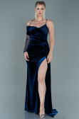 Robe de Soirée Longue Velours Bleu Marine ABU2605