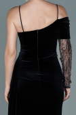 Robe de Soirée Longue Velours Noir-Or ABU2605