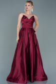 Robe de Soirée Longue Satin Rouge Bordeaux ABU2600