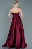 Robe de Soirée Longue Satin Rouge Bordeaux ABU2600
