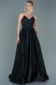 Robe de Soirée Longue Satin Noir ABU2600