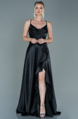 Robe de Soirée Longue Satin Noir ABU2593