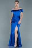Robe de Soirée Longue Satin Bleu Saxe ABU2608
