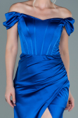 Robe de Soirée Longue Satin Bleu Saxe ABU2608