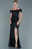 Robe de Soirée Longue Satin Noir ABU2608