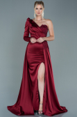 Robe de Soirée Longue Satin Rouge Bordeaux ABU2610
