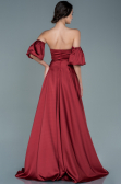 Robe de Soirée Longue Satin Rouge Bordeaux ABU2614