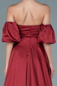 Robe de Soirée Longue Satin Rouge Bordeaux ABU2614