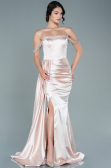 Robe de Soirée Longue Satin Beige ABU2618