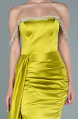 Robe de Soirée Longue Satin Pistache vert ABU2618