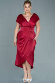 Robe de Soirée Grande Taille Midi Satin Rouge Bordeaux ABK1499
