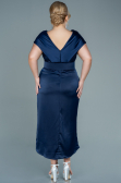 Robe de Soirée Grande Taille Midi Satin Bleu Marine ABK1499