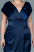 Robe de Soirée Grande Taille Midi Satin Bleu Marine ABK1499