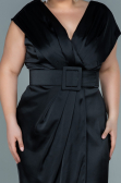 Robe de Soirée Grande Taille Midi Satin Noir ABK1499