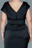 Robe de Soirée Grande Taille Midi Satin Noir ABK1499