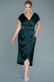 Robe de Soirée Grande Taille Midi Satin Émeraude ABK1499