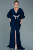 Robe de Soirée Grande Taille Longue Satin Bleu Marine ABU2646