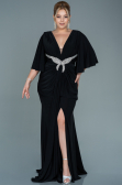 Robe de Soirée Grande Taille Longue Satin Noir ABU2646