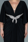 Robe de Soirée Grande Taille Longue Satin Noir ABU2646