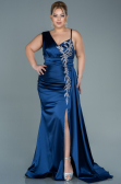 Robe de Soirée Grande Taille Longue Satin Bleu Marine ABU2599