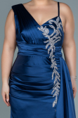 Robe de Soirée Grande Taille Longue Satin Bleu Marine ABU2599