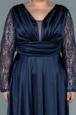 Robe de Soirée Grande Taille Longue Satin Bleu Marine ABU2641
