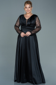 Robe de Soirée Grande Taille Longue Satin Noir ABU2641