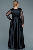 Robe de Soirée Grande Taille Longue Satin Noir ABU2641