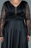 Robe de Soirée Grande Taille Longue Satin Noir ABU2641