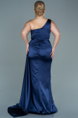 Robe de Soirée Grande Taille Longue Satin Bleu Marine ABU2559