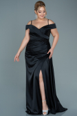 Robe de Soirée Grande Taille Longue Satin Noir ABU2644