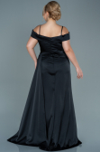 Robe de Soirée Grande Taille Longue Satin Noir ABU2644