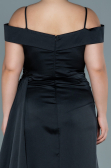 Robe de Soirée Grande Taille Longue Satin Noir ABU2644