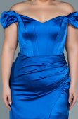 Robe de Soirée Grande Taille Longue Satin Bleu Saxe ABU2609