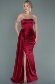 Robe de Soirée Longue Satin Rouge Bordeaux ABU2618