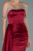 Robe de Soirée Longue Satin Rouge Bordeaux ABU2618